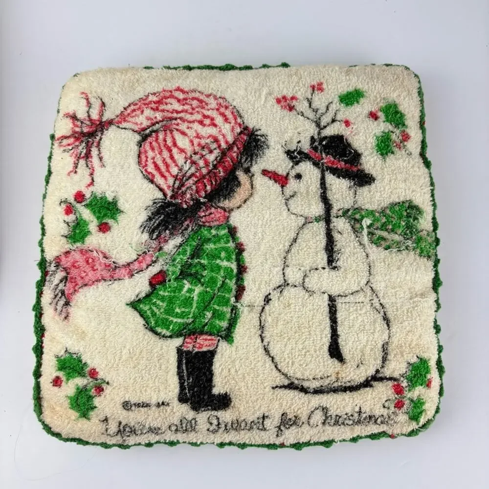 Vintage Your All I Want For Christmas Girl & Snowman Towel Pillows 2